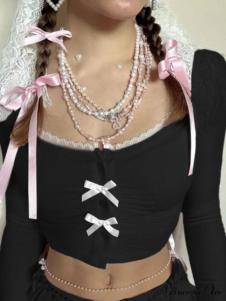 Delightful Thin Ribbon Lace Trimmed Cropped Square Neck Knit Top