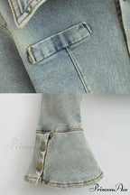 Denim Blouse with Bell Sleeves and Lapel