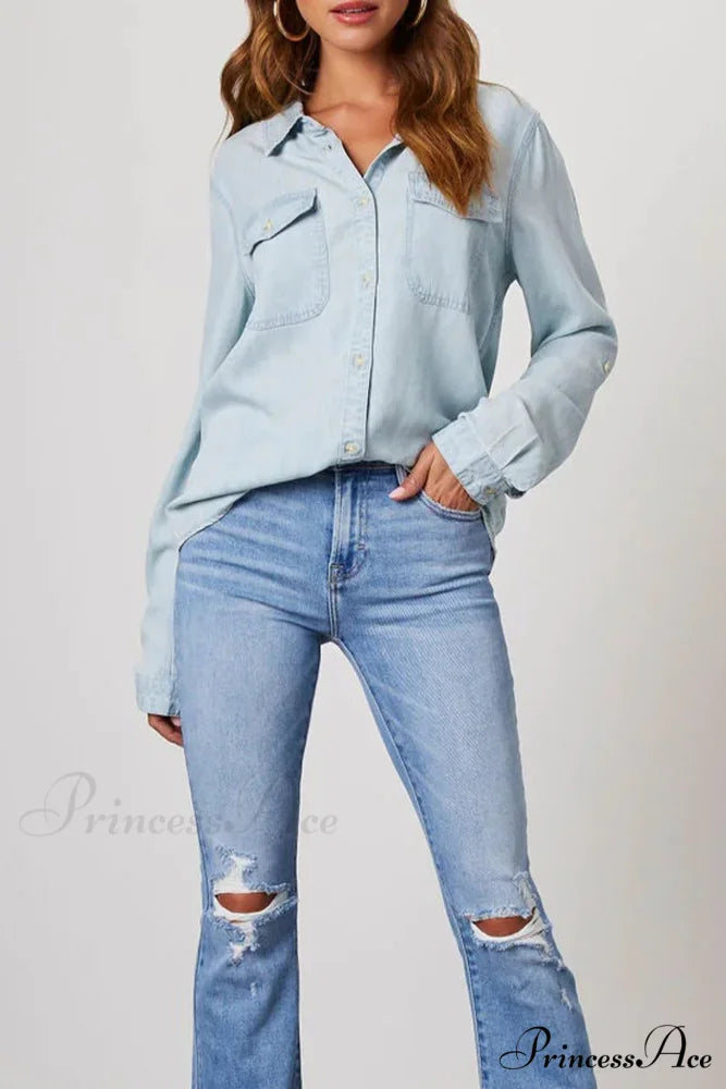 Denim Button-Up Blouse