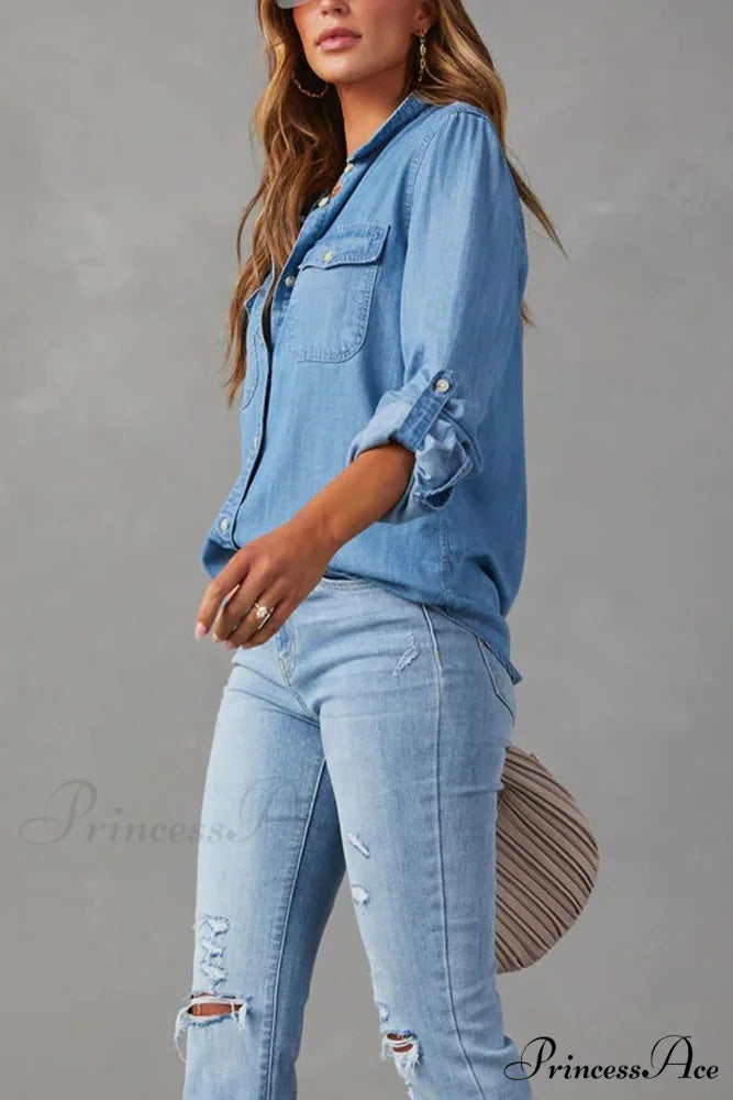 Denim Button-Up Blouse