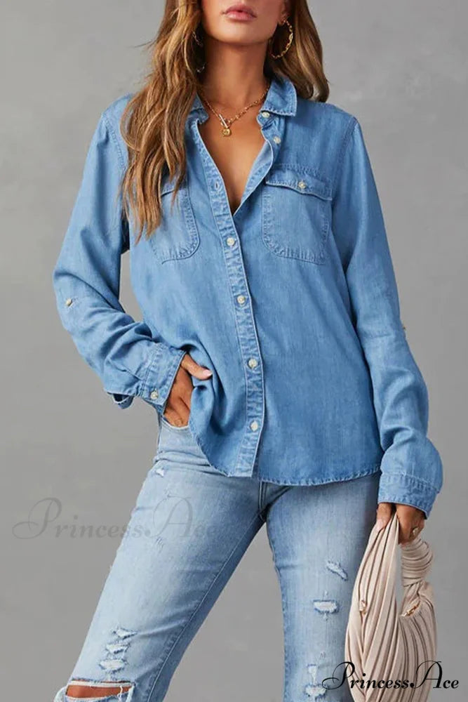 Denim Button-Up Blouse