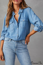 Denim Button-Up Blouse