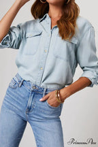 Denim Button-Up Blouse