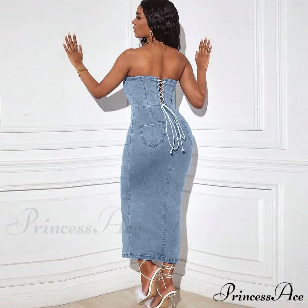Denim Dreams Stylish Lace-Up Mini Dress
