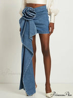 Denim Millennium Aesthetic 3D Floral High Rise Mini Skirt