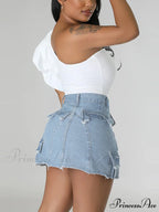 Denim Pocket Graceful Patched Mini Skirt