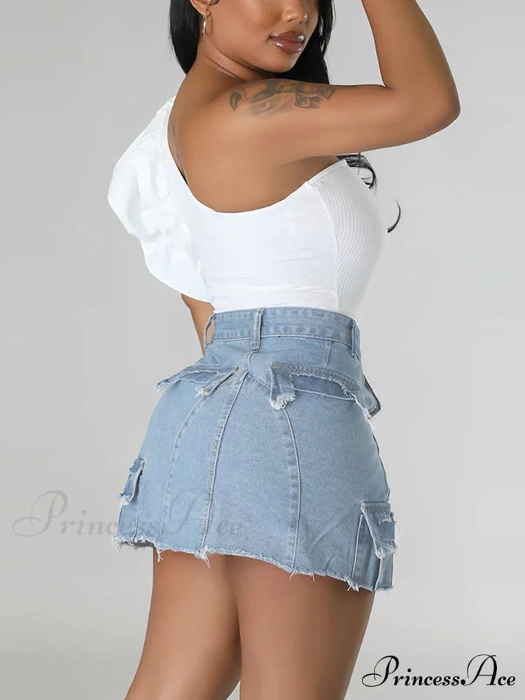 Denim Pocket Graceful Patched Mini Skirt