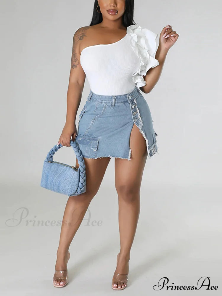 Denim Pocket Graceful Patched Mini Skirt
