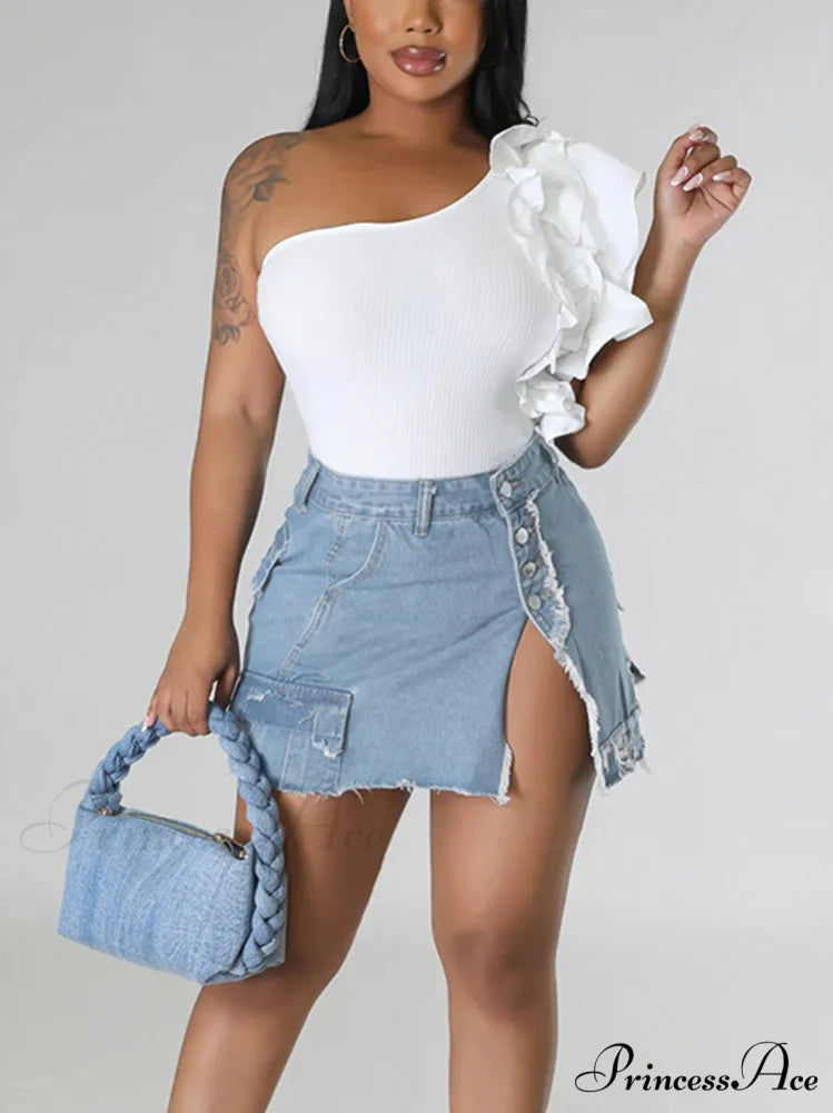 Denim Pocket Graceful Patched Mini Skirt
