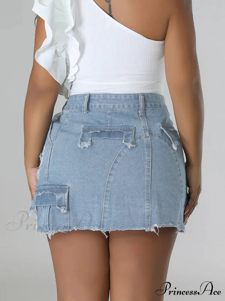 Denim Pocket Graceful Patched Mini Skirt
