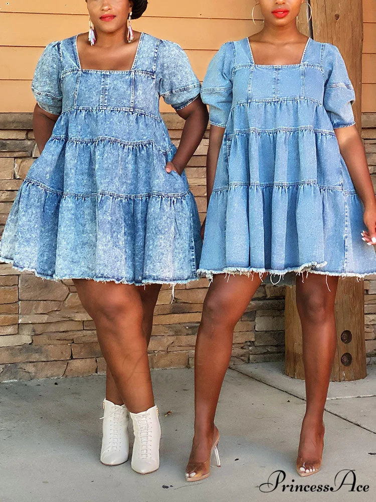 Denim Pockets Graceful Slit Skirt