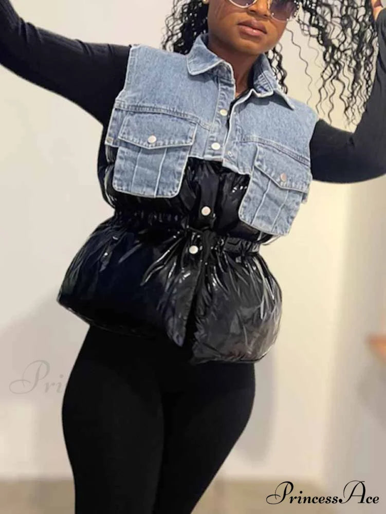 Denim Puff Graceful Sleeve Mini Dress