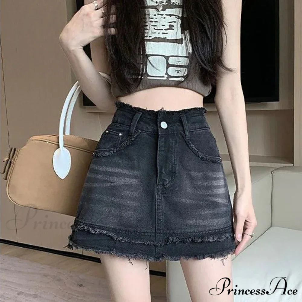 Denim Vintage A-line Y2K Patchwork Retro Skirt
