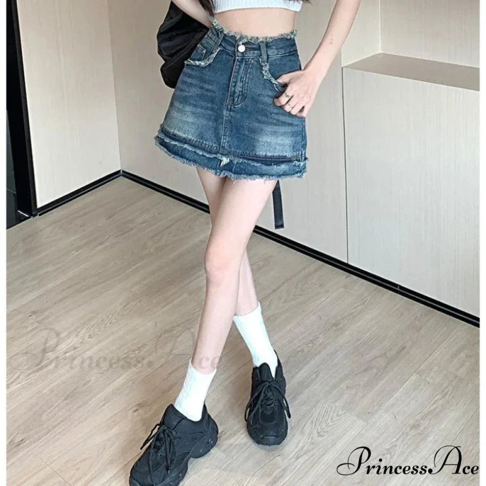 Denim Vintage A-line Y2K Patchwork Retro Skirt