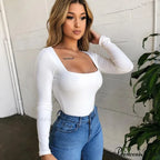 Dense Quadrilateral Neck Extended Sleeve Trim Fit Knit Top