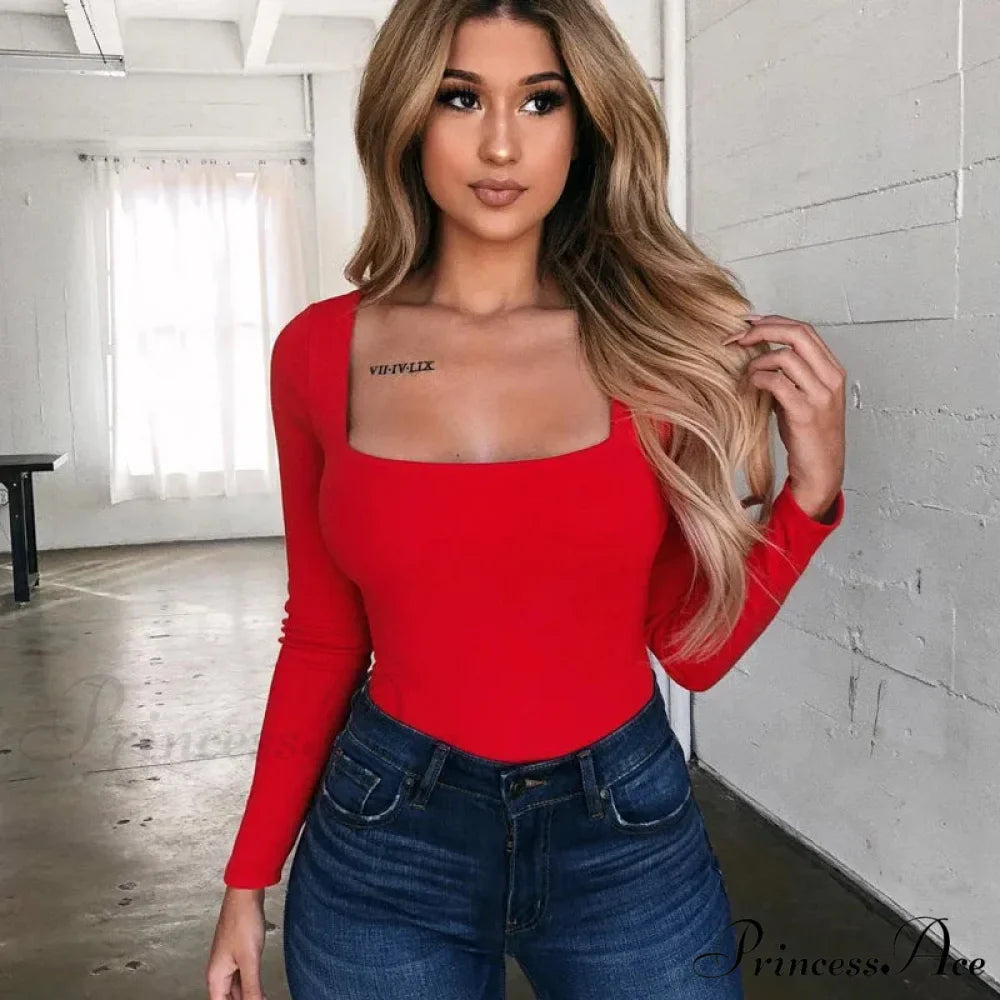 Dense Quadrilateral Neck Extended Sleeve Trim Fit Knit Top