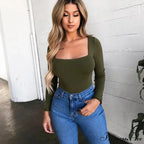 Dense Quadrilateral Neck Extended Sleeve Trim Fit Knit Top