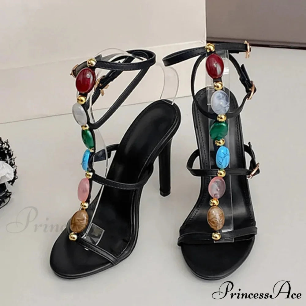 Designer High-Heels Women Sexy 11.5CM Stiletto Sandals Bohemian Colour Gem-Strap Open-Toe Wedding High Heel