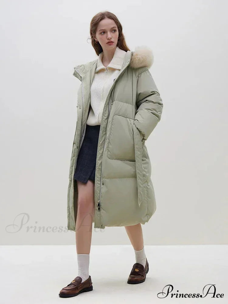 Detachable Fox Fur Collar Windbreaker Down Winter Warm Stylish Elegant Cozy Coat
