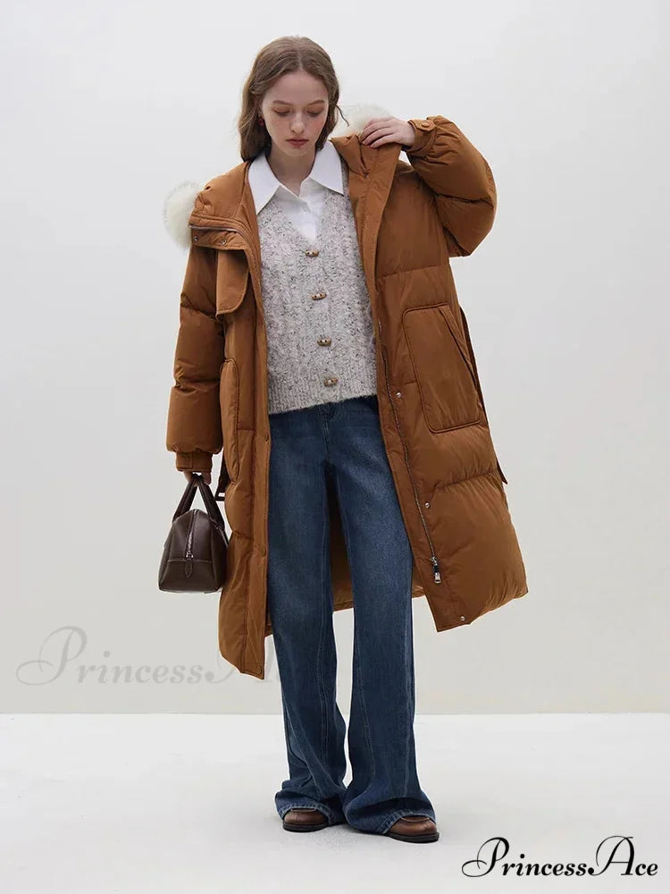 Detachable Fox Fur Collar Windbreaker Down Winter Warm Stylish Elegant Cozy Coat