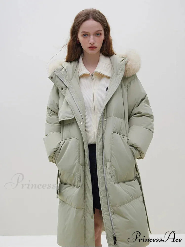 Detachable Fox Fur Collar Windbreaker Down Winter Warm Stylish Elegant Cozy Coat