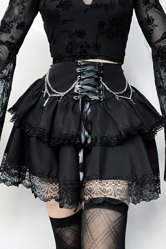 Gothic Cross Chain Layered Skirt