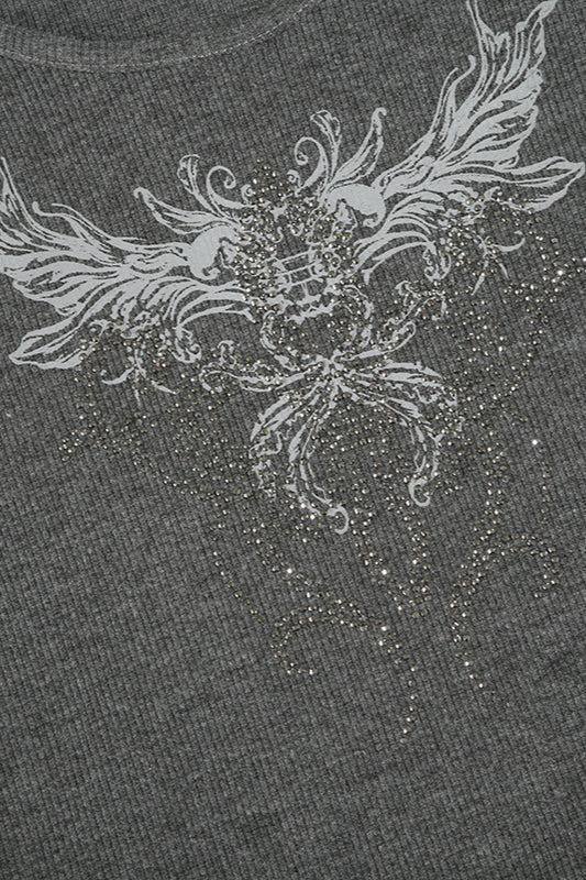 Abstract Rhinestone Crop T-shirt