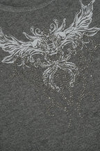 Abstract Rhinestone Crop T-shirt