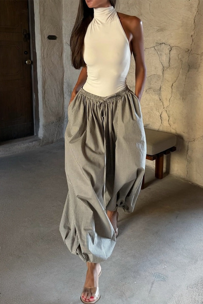 Retro Plaid Loose Fit Bloomers Pants