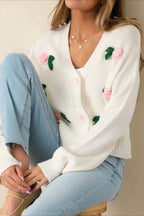 3D Flower Buttoned Knit Cardigan