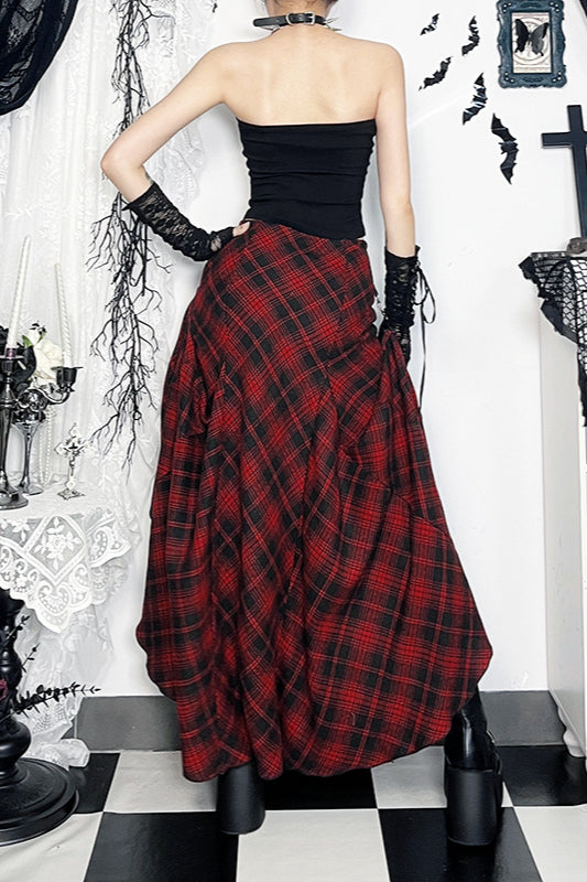 Red Plaid Gothic Adjustable Skirt
