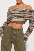 Vintage Color Block Off Shoulder  Blouse