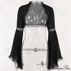 Diablo Lace Cover Up Kam Shoulder Halloween Half Sleeve Gothic Hollowing Out Cardigan