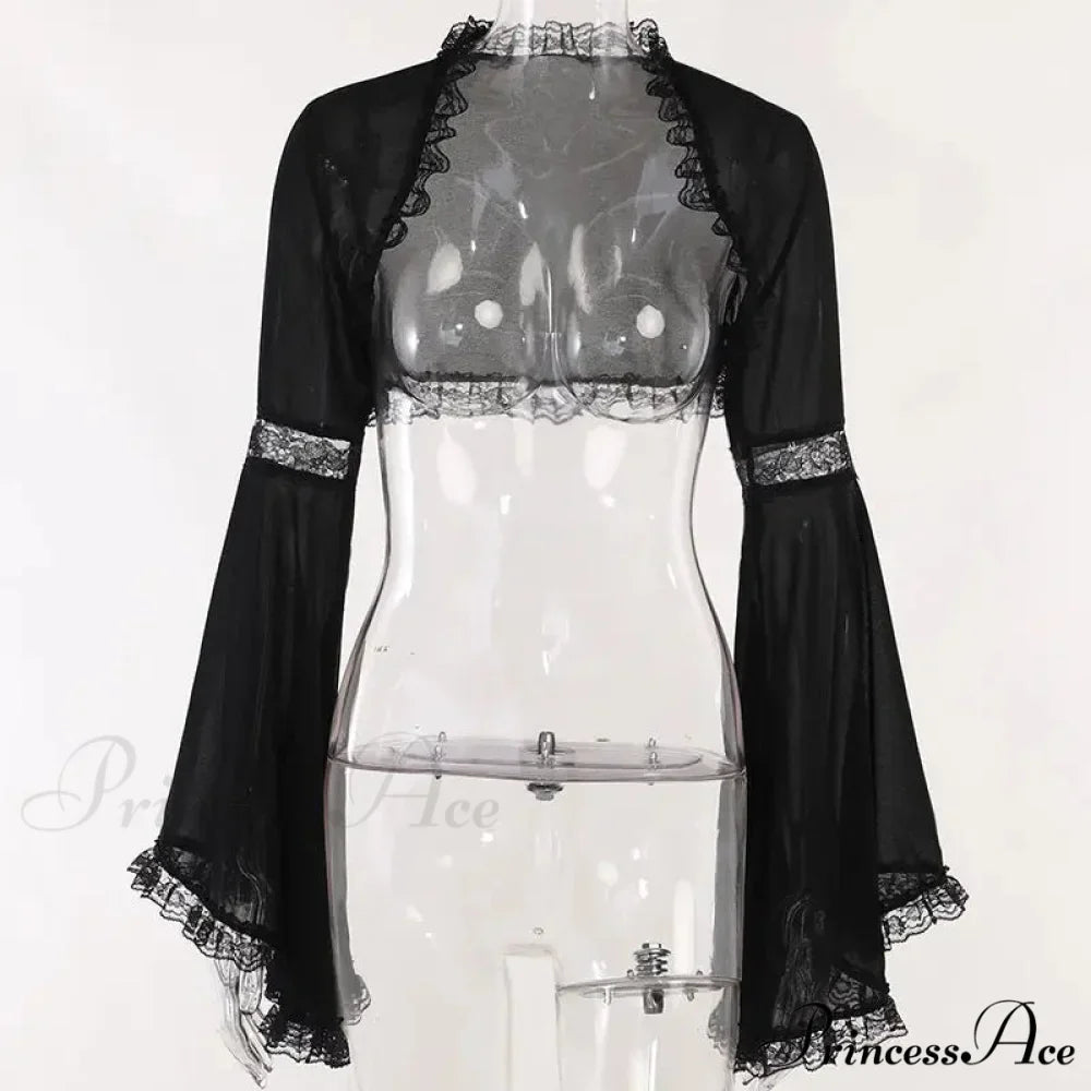 Diablo Lace Cover Up Kam Shoulder Halloween Half Sleeve Gothic Hollowing Out Cardigan