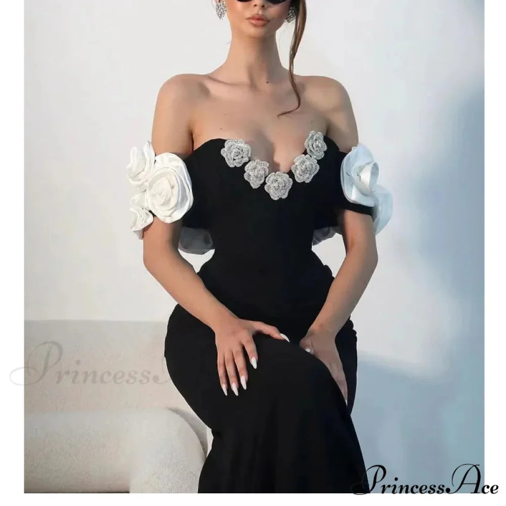 Diamond Flowers Off-The-Shoulder Party Dress