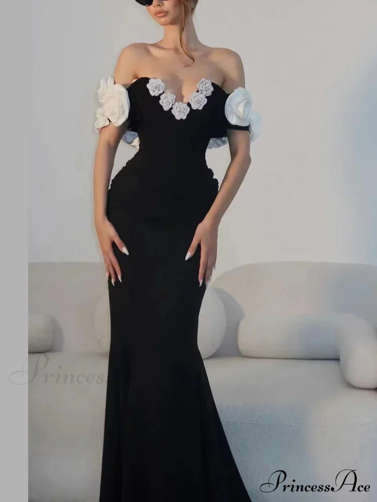 Diamond Flowers Off-The-Shoulder Party Dress