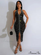 Diamond Halter Midi Party Dress