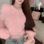 Diamond Pink Plush Knit Cardigan