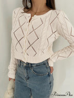 Diamonds Eyelet Button Trendy Up Knit Top
