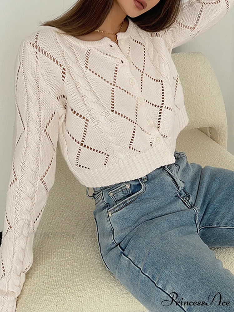 Diamonds Eyelet Button Trendy Up Knit Top