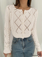 Diamonds Eyelet Button Trendy Up Knit Top