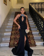 Diamonds Flowers Deep V-Neck Party Dress