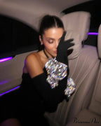 Diamonds Flowers Deep V-Neck Party Dress