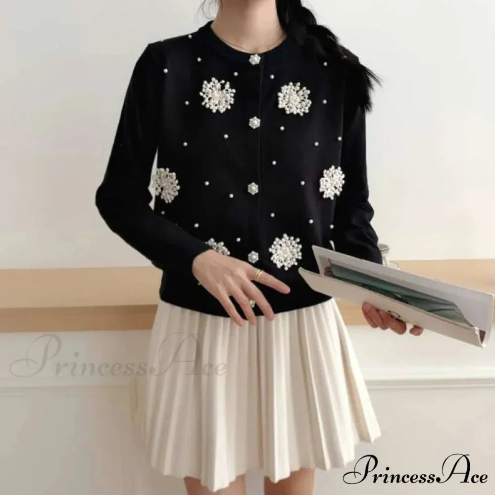 Diamonds Pearl Floral Slim O-neck Cardigan