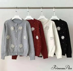 Diamonds Pearl Floral Slim O-neck Cardigan