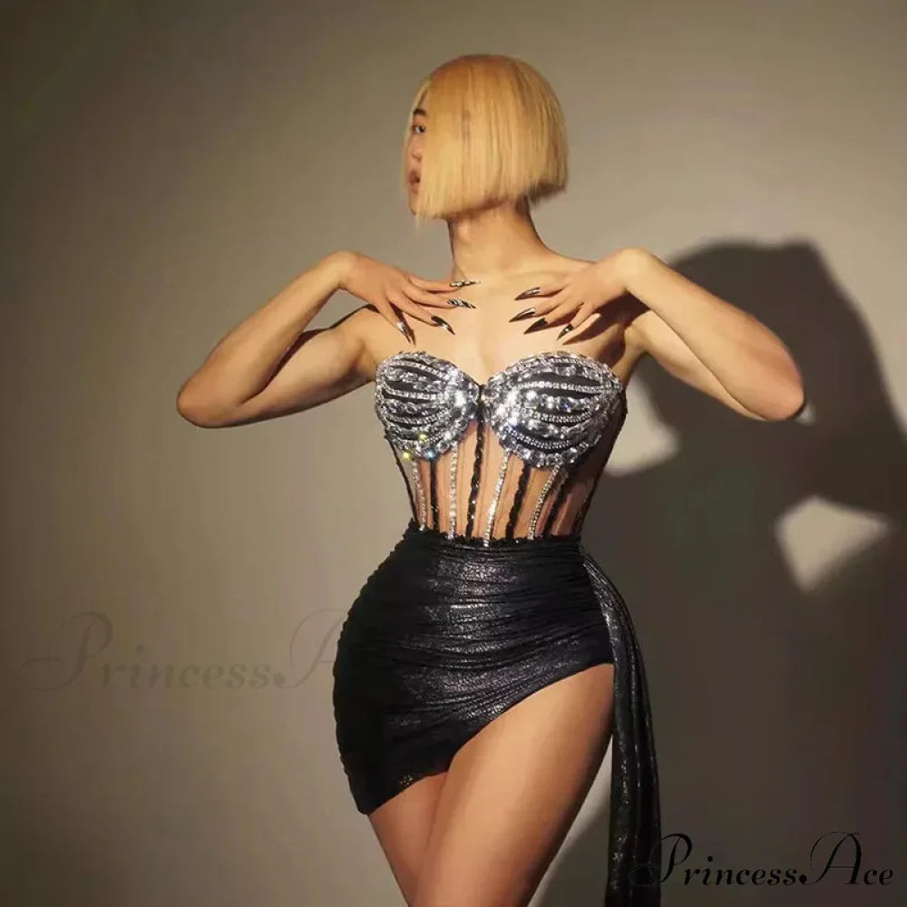 Diamonds See-Through Strapless Party Dress