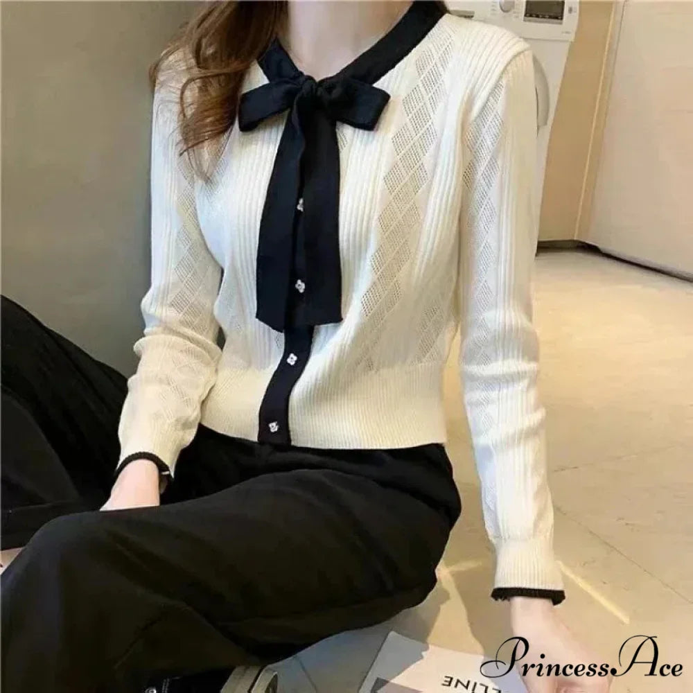 Different Color Button V-Neck Knit Cardigan