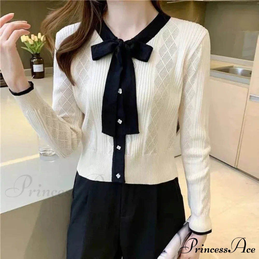 Different Color Button V-Neck Knit Cardigan