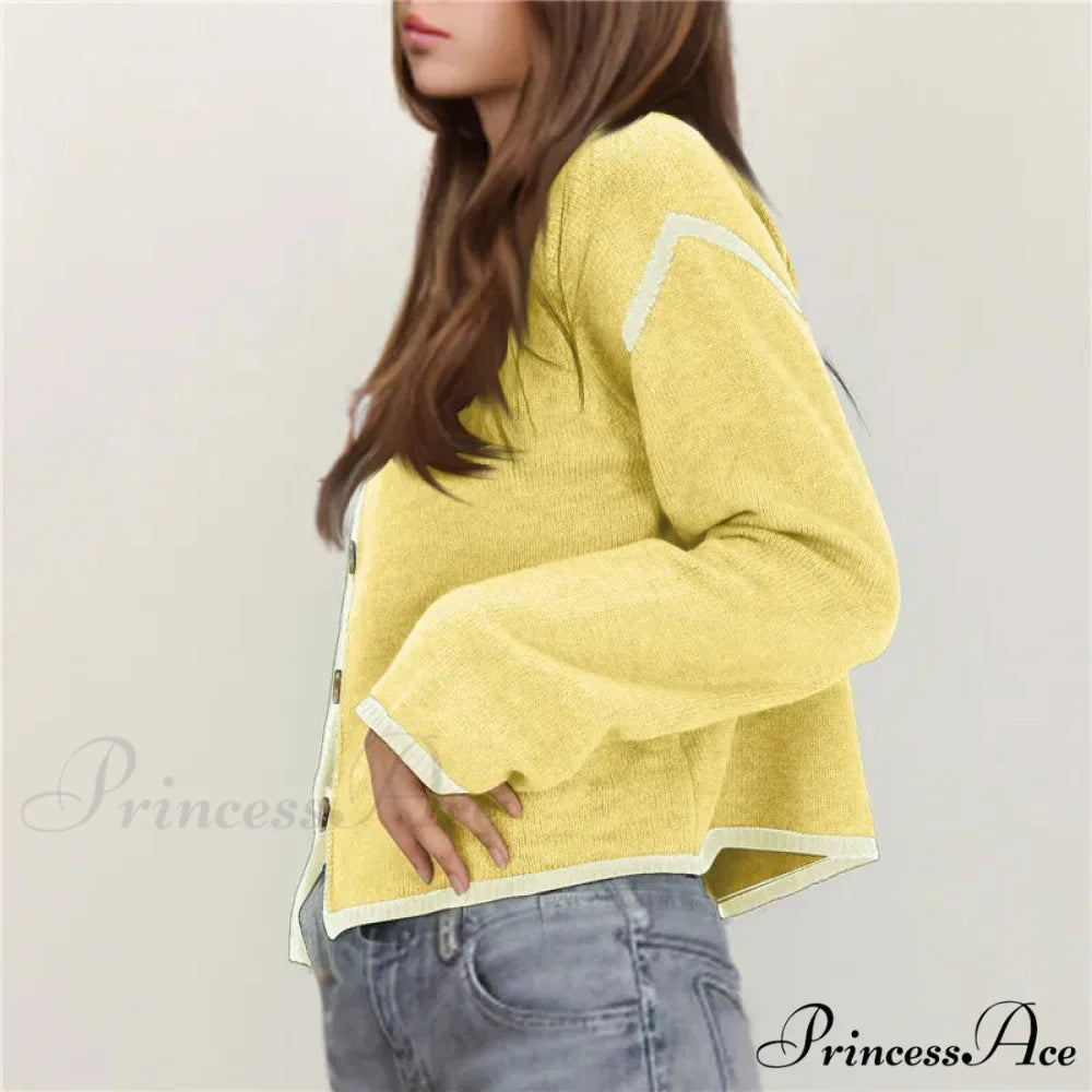 Different Colored Thread Long Sleeve Button Cardigan