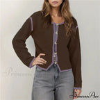 Different Colored Thread Long Sleeve Button Cardigan